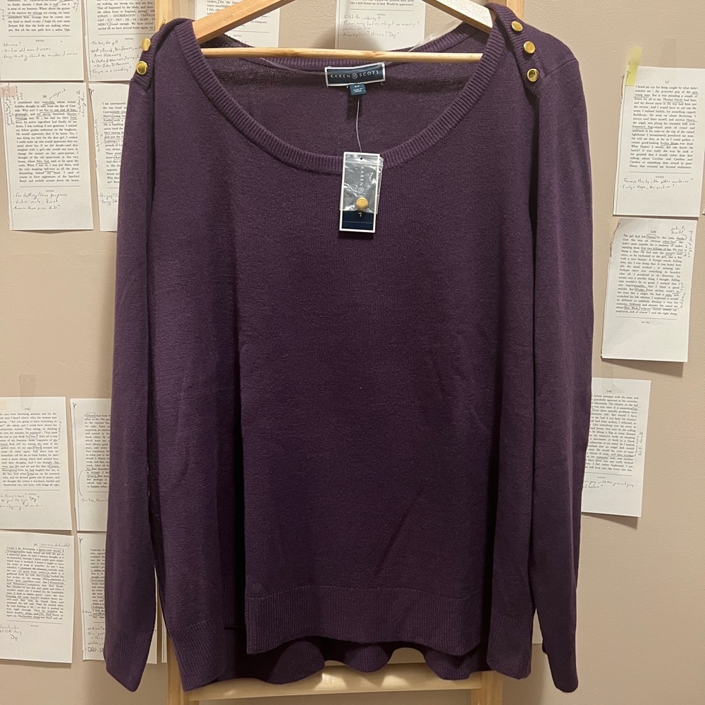 Dark Purple Sweater with Decorative Shoulder Buttons and An Extra Button NWT